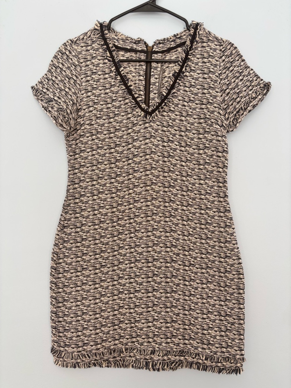 NWT Twelfth Street by Cynthia Vincent Tweed Fringe V Neck Shift Dress Size 4